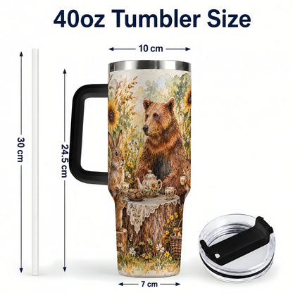 #pl[40oz|Black] Woodland Tea Party Tumbler 40oz, Forest Tumbler, Stainless Steel Travel Cup