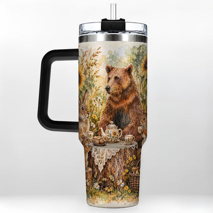 #pl[40oz|Black] Woodland Tea Party Tumbler 40oz, Forest Tumbler, Stainless Steel Travel Cup
