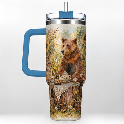 #pl[40oz|Blue] Woodland Tea Party Tumbler 40oz, Forest Tumbler, Stainless Steel Travel Cup