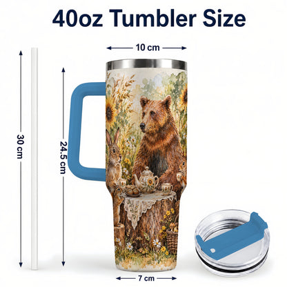 #pl[40oz|Blue] Woodland Tea Party Tumbler 40oz, Forest Tumbler, Stainless Steel Travel Cup