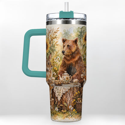 #pl[40oz|Green] Woodland Tea Party Tumbler 40oz, Forest Tumbler, Stainless Steel Travel Cup