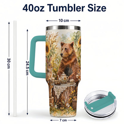 #pl[40oz|Green] Woodland Tea Party Tumbler 40oz, Forest Tumbler, Stainless Steel Travel Cup