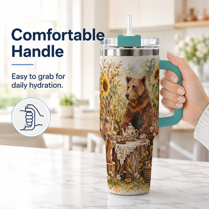 #pl[40oz|Green] Woodland Tea Party Tumbler 40oz, Forest Tumbler, Stainless Steel Travel Cup