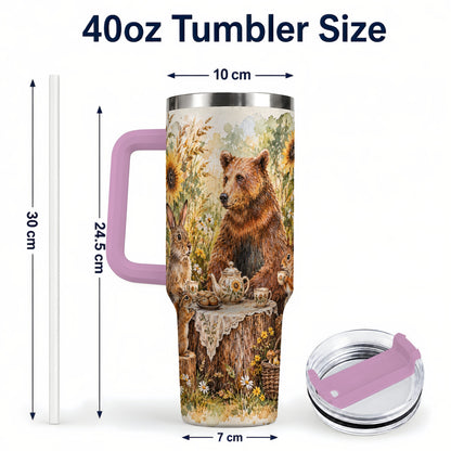 #pl[40oz|Pink] Woodland Tea Party Tumbler 40oz, Forest Tumbler, Stainless Steel Travel Cup