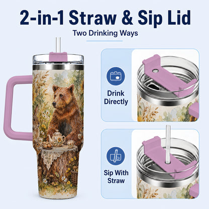 #pl[40oz|Pink] Woodland Tea Party Tumbler 40oz, Forest Tumbler, Stainless Steel Travel Cup