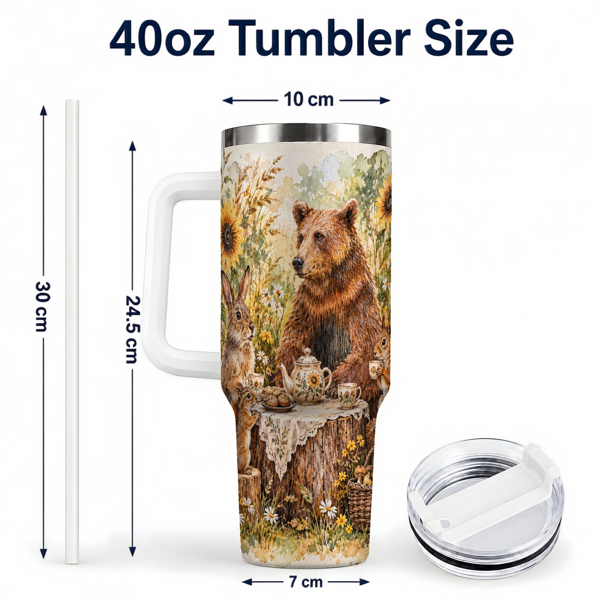 #pl[40oz|White] Woodland Tea Party Tumbler 40oz, Forest Tumbler, Stainless Steel Travel Cup
