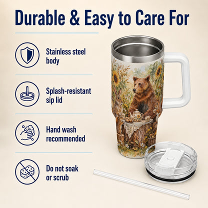 Woodland Tea Party Tumbler 40oz, Forest Tumbler, Stainless Steel Travel Cup