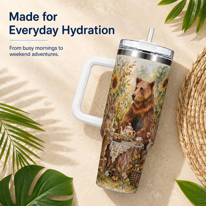Woodland Tea Party Tumbler 40oz, Forest Tumbler, Stainless Steel Travel Cup