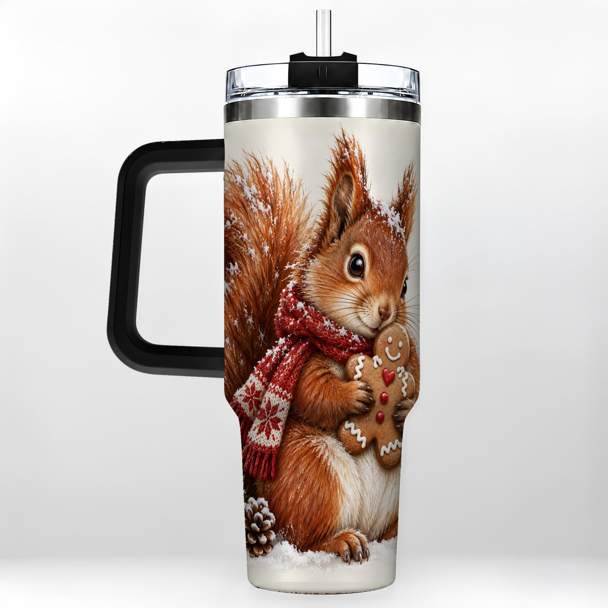 #pl[40oz|Black] Snowy Squirrel Tumbler 40oz, Cookie Tumbler, Stainless Steel Travel Cup