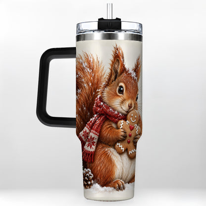#pl[40oz|Black] Snowy Squirrel Tumbler 40oz, Cookie Tumbler, Stainless Steel Travel Cup