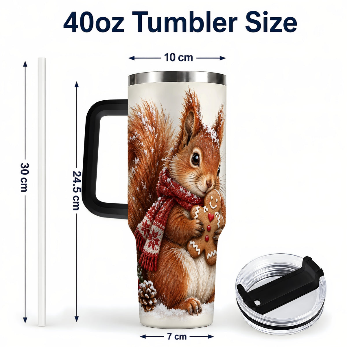 #pl[40oz|Black] Snowy Squirrel Tumbler 40oz, Cookie Tumbler, Stainless Steel Travel Cup