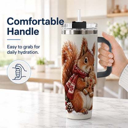 #pl[40oz|Black] Snowy Squirrel Tumbler 40oz, Cookie Tumbler, Stainless Steel Travel Cup