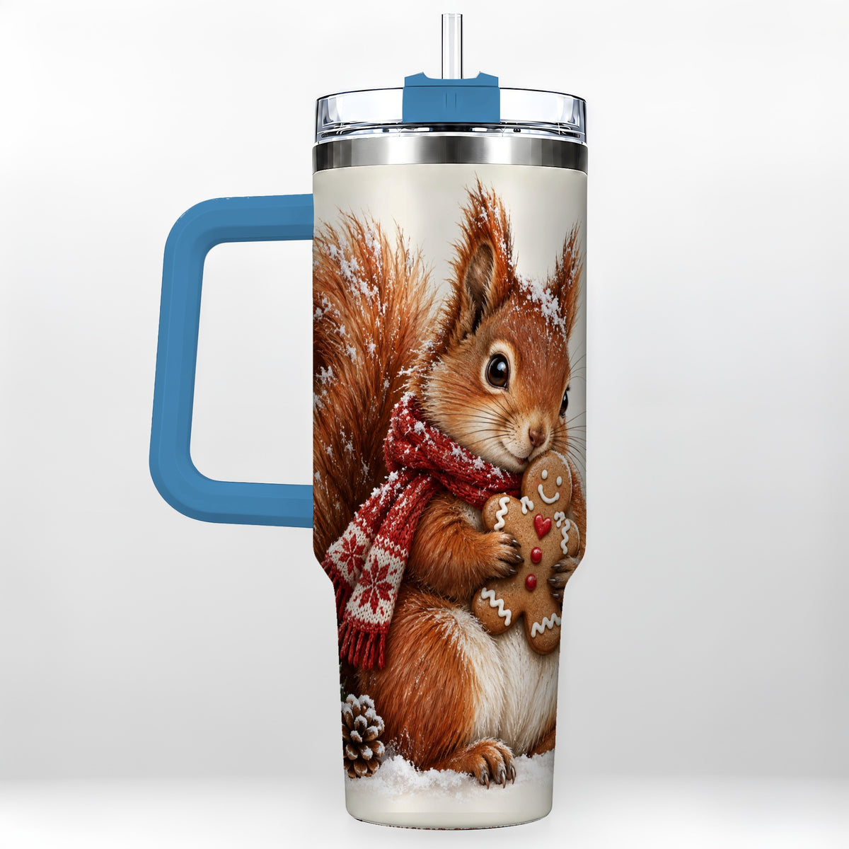 #pl[40oz|Blue] Snowy Squirrel Tumbler 40oz, Cookie Tumbler, Stainless Steel Travel Cup