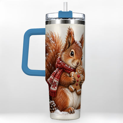 #pl[40oz|Blue] Snowy Squirrel Tumbler 40oz, Cookie Tumbler, Stainless Steel Travel Cup