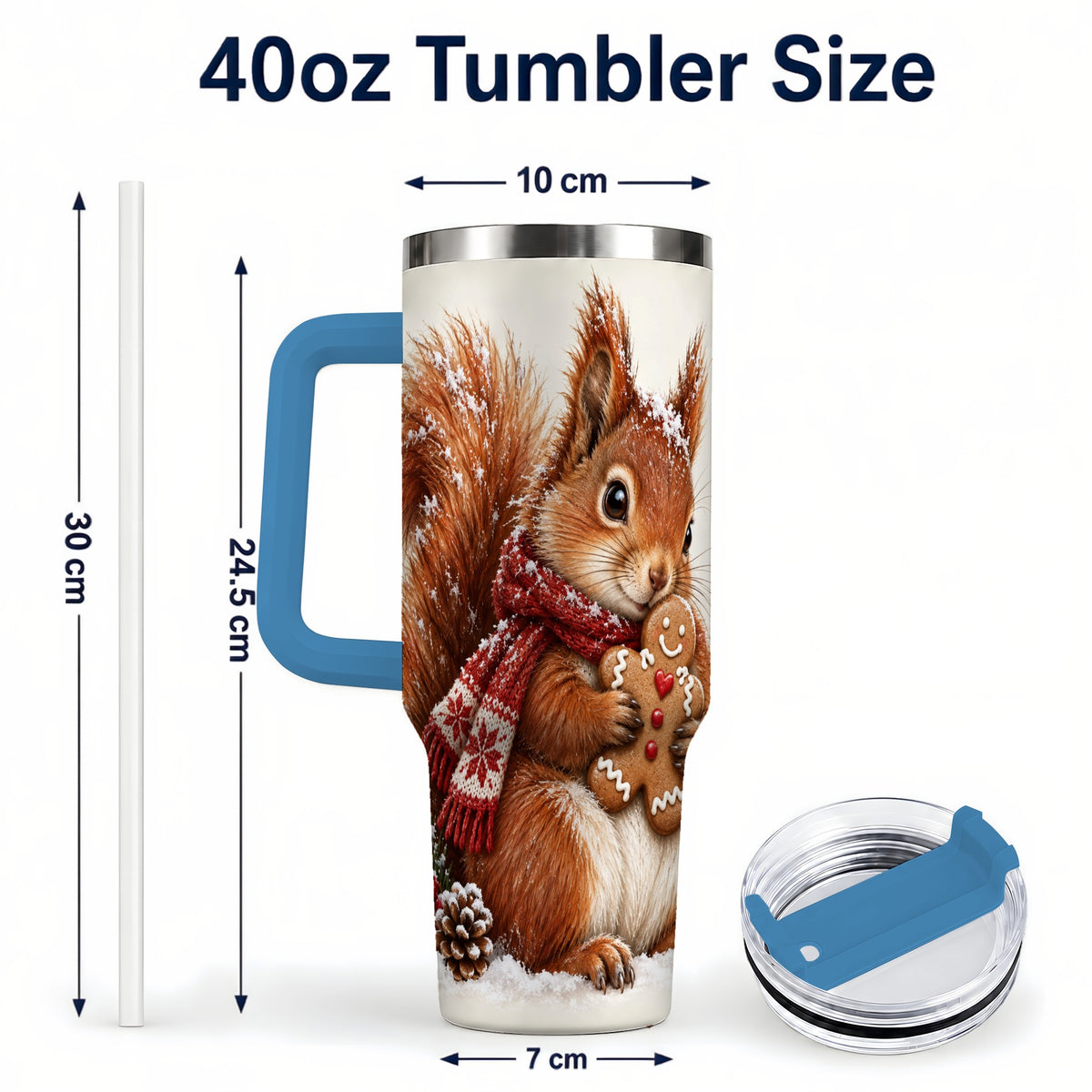 #pl[40oz|Blue] Snowy Squirrel Tumbler 40oz, Cookie Tumbler, Stainless Steel Travel Cup