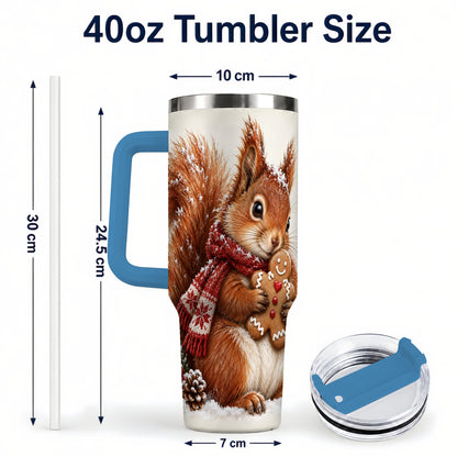 #pl[40oz|Blue] Snowy Squirrel Tumbler 40oz, Cookie Tumbler, Stainless Steel Travel Cup