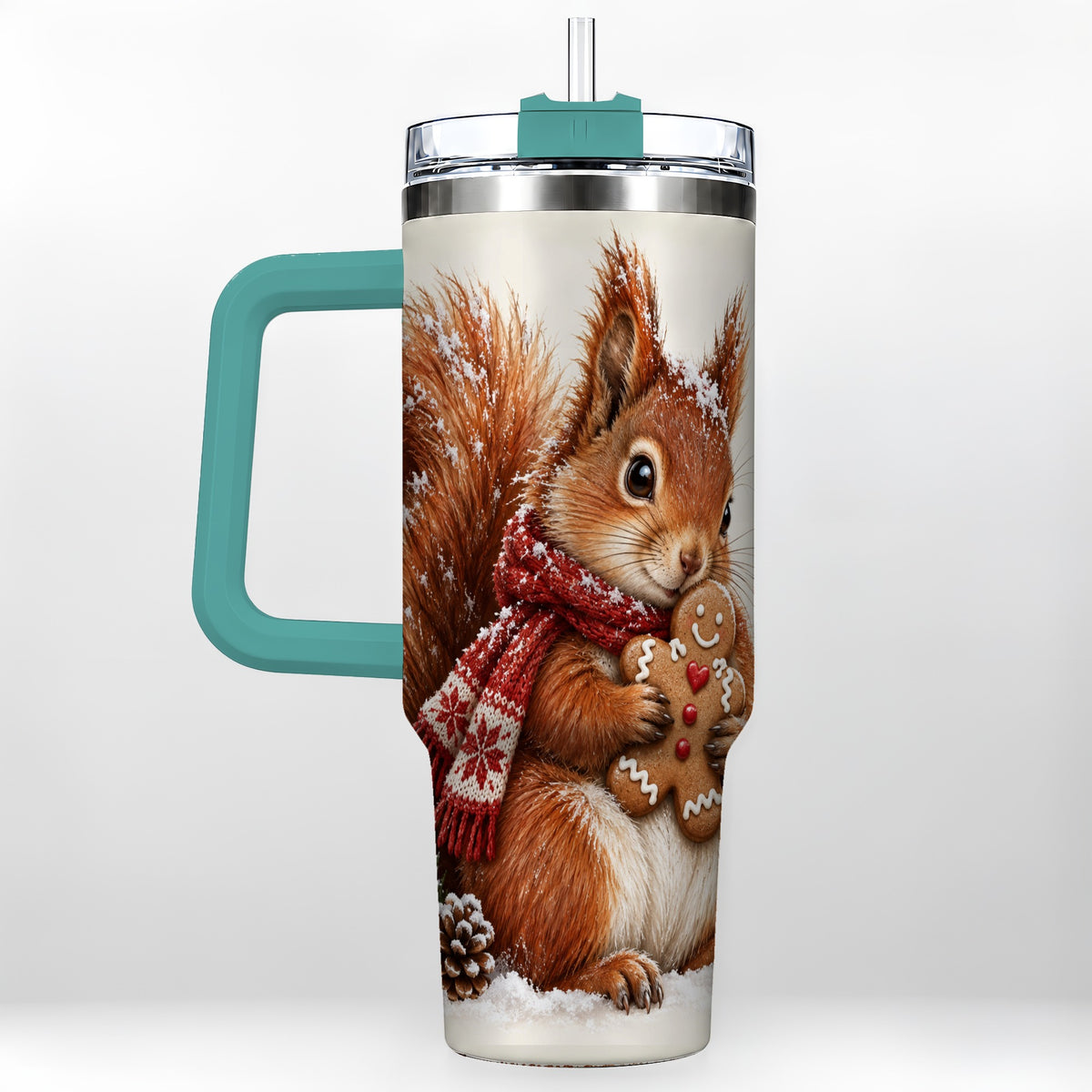 #pl[40oz|Green] Snowy Squirrel Tumbler 40oz, Cookie Tumbler, Stainless Steel Travel Cup