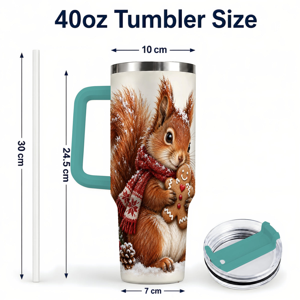 #pl[40oz|Green] Snowy Squirrel Tumbler 40oz, Cookie Tumbler, Stainless Steel Travel Cup