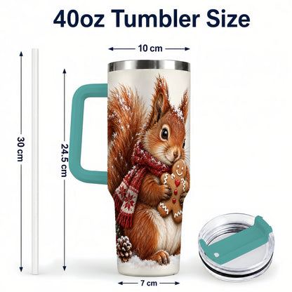 #pl[40oz|Green] Snowy Squirrel Tumbler 40oz, Cookie Tumbler, Stainless Steel Travel Cup