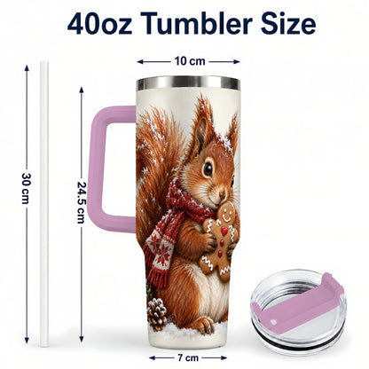 #pl[40oz|Pink] Snowy Squirrel Tumbler 40oz, Cookie Tumbler, Stainless Steel Travel Cup