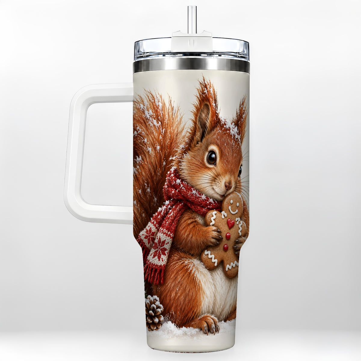 Snowy Squirrel Tumbler 40oz, Cookie Tumbler, Stainless Steel Travel Cup