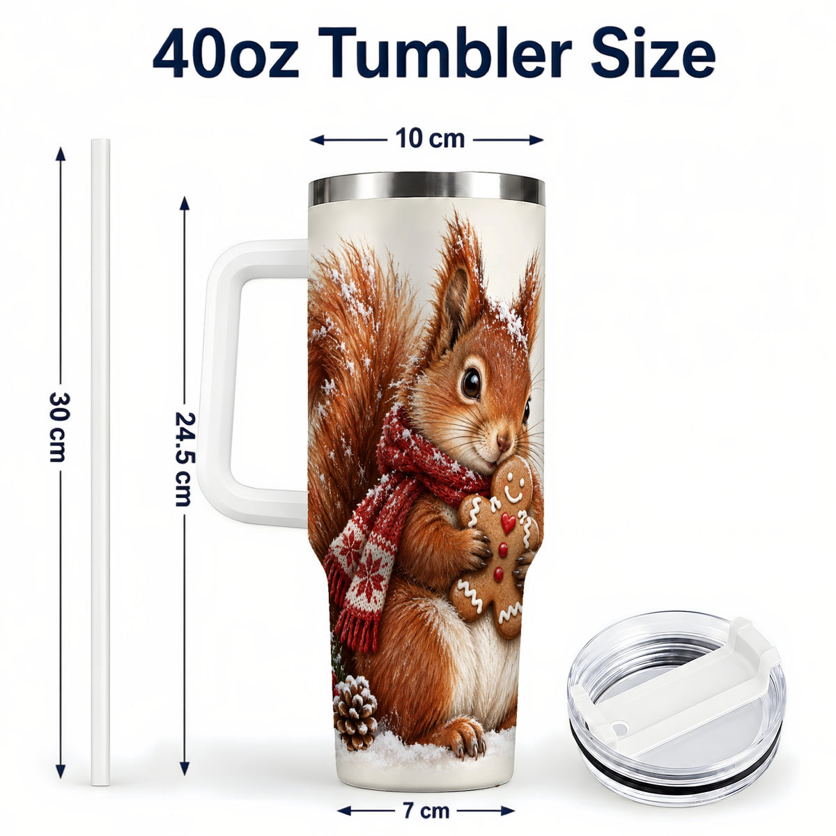 #pl[40oz|White] Snowy Squirrel Tumbler 40oz, Cookie Tumbler, Stainless Steel Travel Cup
