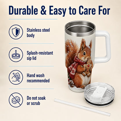 Snowy Squirrel Tumbler 40oz, Cookie Tumbler, Stainless Steel Travel Cup