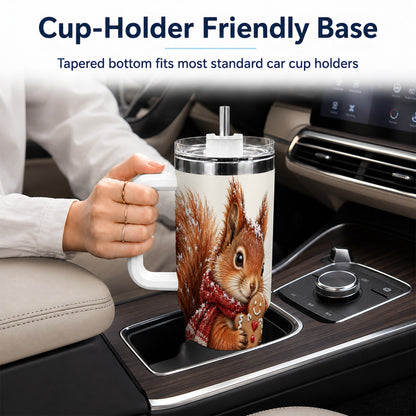 Snowy Squirrel Tumbler 40oz, Cookie Tumbler, Stainless Steel Travel Cup