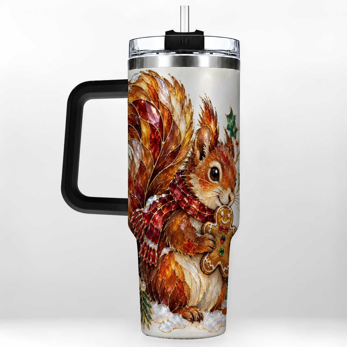 #pl[40oz|Black] Glass Squirrel Tumbler 40oz, Winter Tumbler, Stainless Steel Travel Cup