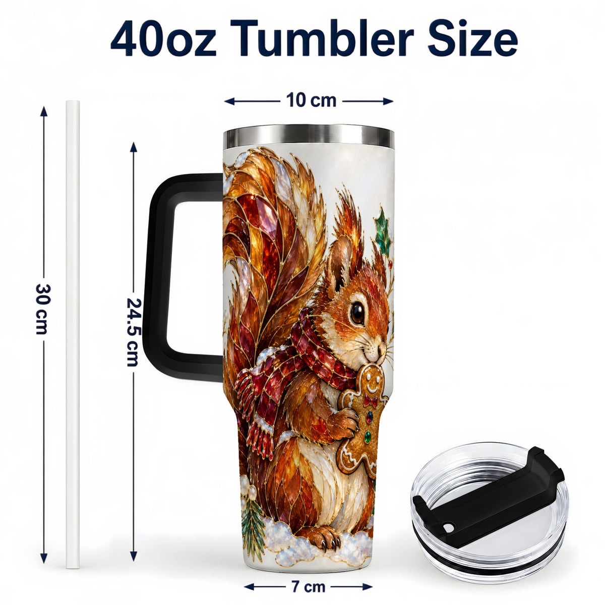 #pl[40oz|Black] Glass Squirrel Tumbler 40oz, Winter Tumbler, Stainless Steel Travel Cup