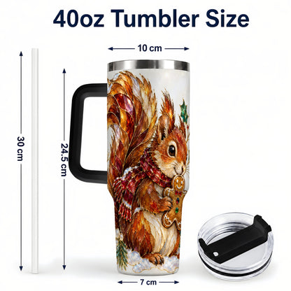 #pl[40oz|Black] Glass Squirrel Tumbler 40oz, Winter Tumbler, Stainless Steel Travel Cup