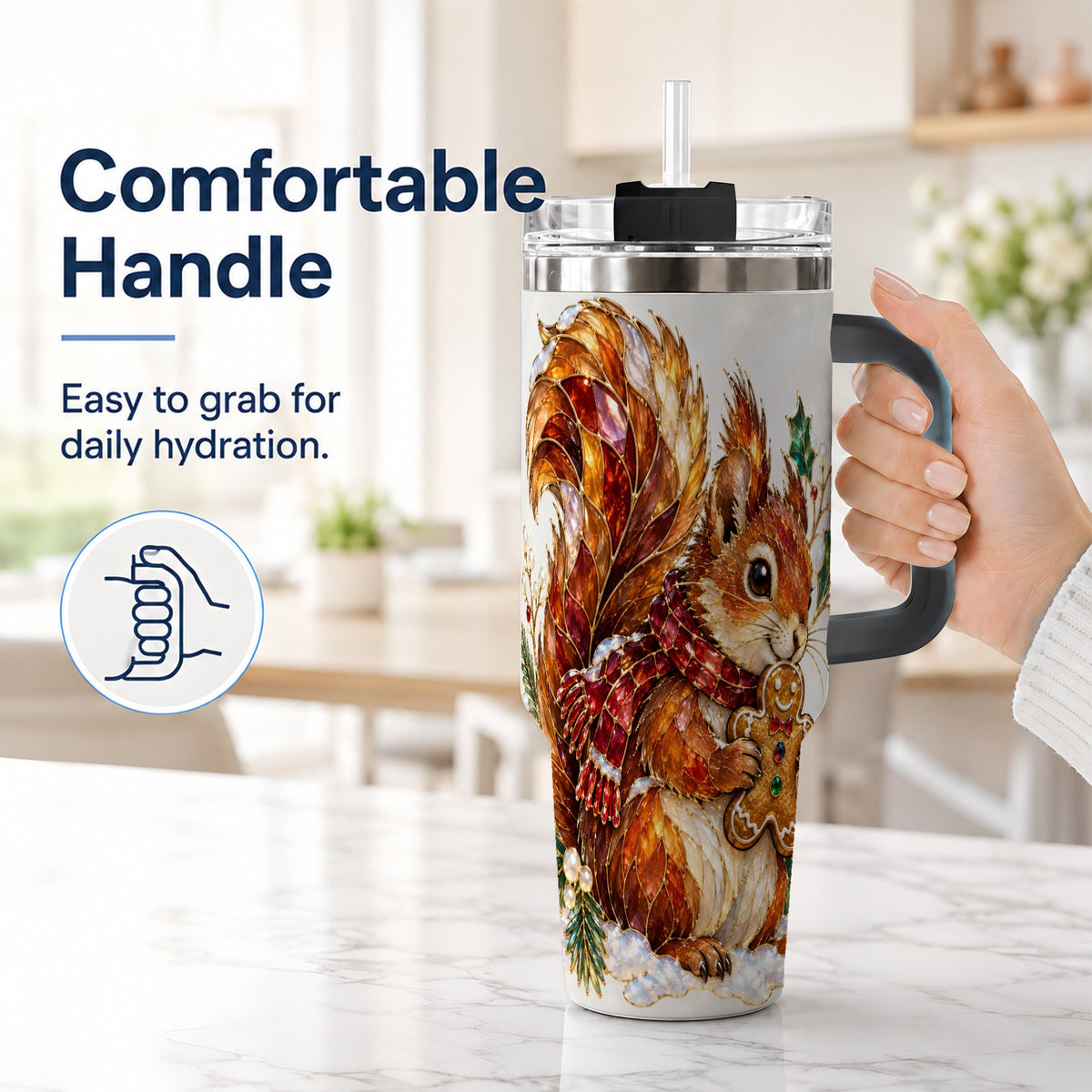 #pl[40oz|Black] Glass Squirrel Tumbler 40oz, Winter Tumbler, Stainless Steel Travel Cup