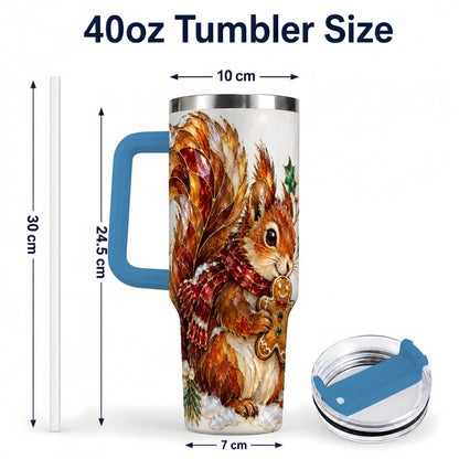 #pl[40oz|Blue] Glass Squirrel Tumbler 40oz, Winter Tumbler, Stainless Steel Travel Cup