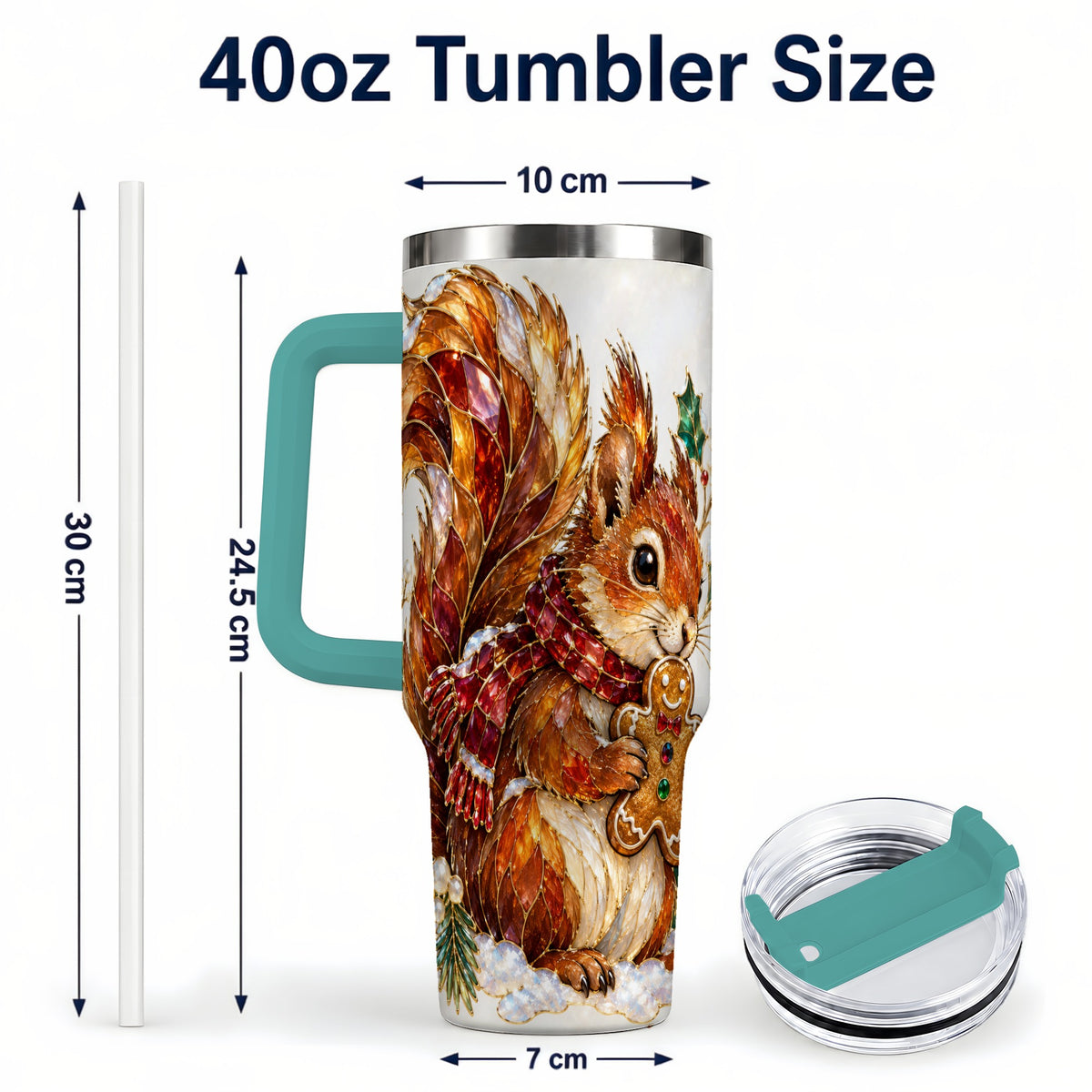 #pl[40oz|Green] Glass Squirrel Tumbler 40oz, Winter Tumbler, Stainless Steel Travel Cup