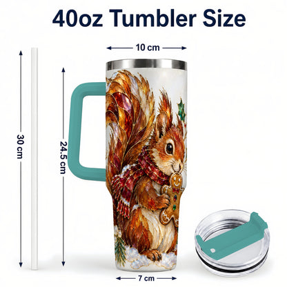 #pl[40oz|Green] Glass Squirrel Tumbler 40oz, Winter Tumbler, Stainless Steel Travel Cup
