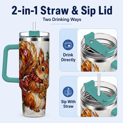 #pl[40oz|Green] Glass Squirrel Tumbler 40oz, Winter Tumbler, Stainless Steel Travel Cup