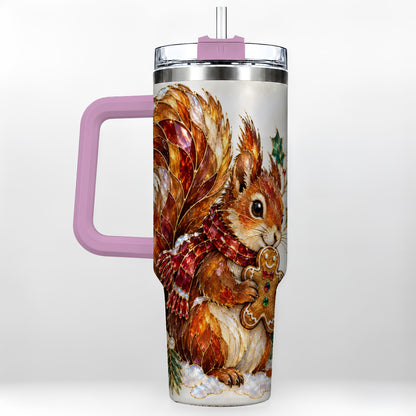 #pl[40oz|Pink] Glass Squirrel Tumbler 40oz, Winter Tumbler, Stainless Steel Travel Cup