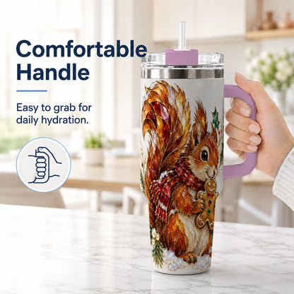 #pl[40oz|Pink] Glass Squirrel Tumbler 40oz, Winter Tumbler, Stainless Steel Travel Cup