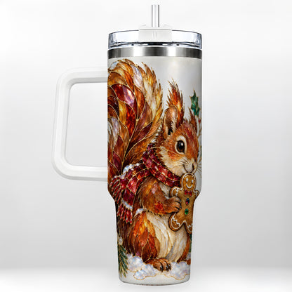 Glass Squirrel Tumbler 40oz, Winter Tumbler, Stainless Steel Travel Cup