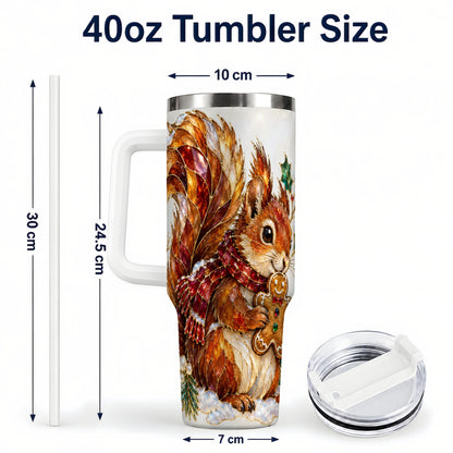 #pl[40oz|White] Glass Squirrel Tumbler 40oz, Winter Tumbler, Stainless Steel Travel Cup