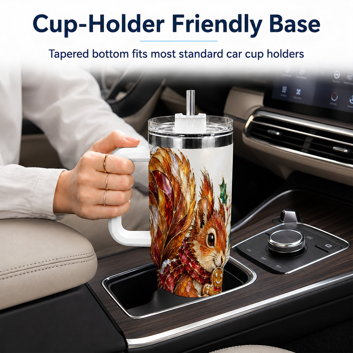 Glass Squirrel Tumbler 40oz, Winter Tumbler, Stainless Steel Travel Cup