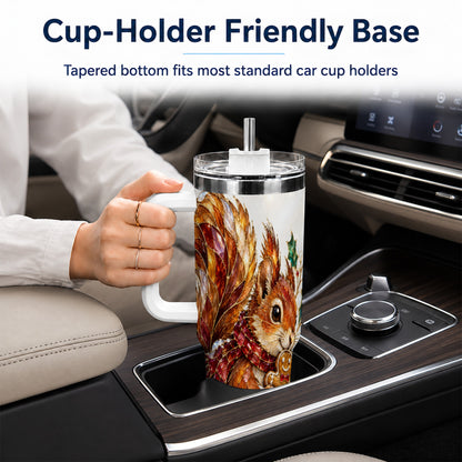 Glass Squirrel Tumbler 40oz, Winter Tumbler, Stainless Steel Travel Cup