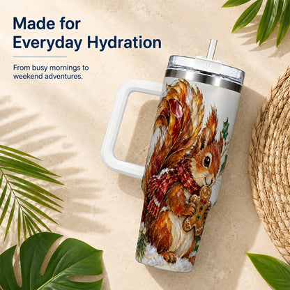 Glass Squirrel Tumbler 40oz, Winter Tumbler, Stainless Steel Travel Cup