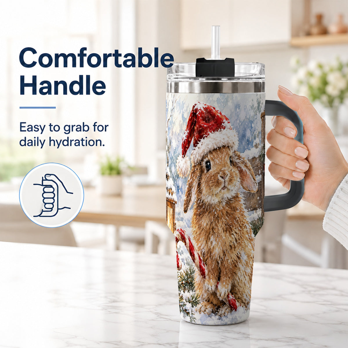 #pl[40oz|Black] Christmas Bunny 40oz Tumbler, Rabbit Stainless Steel Travel Cup
