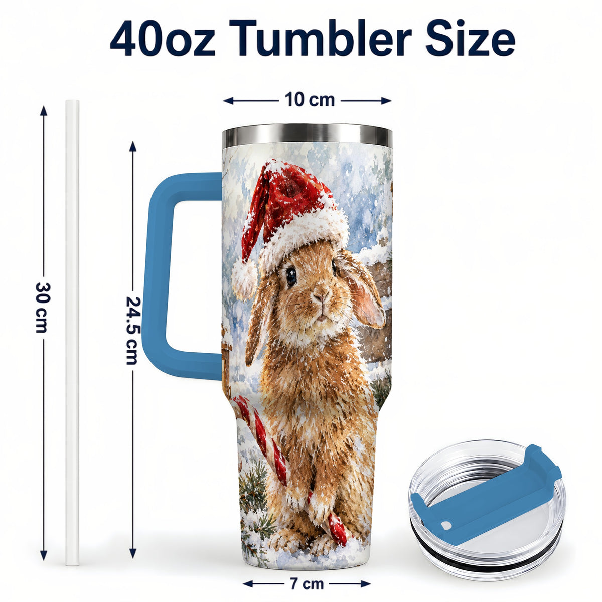 #pl[40oz|Blue] Christmas Bunny 40oz Tumbler, Rabbit Stainless Steel Travel Cup