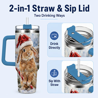 #pl[40oz|Blue] Christmas Bunny 40oz Tumbler, Rabbit Stainless Steel Travel Cup