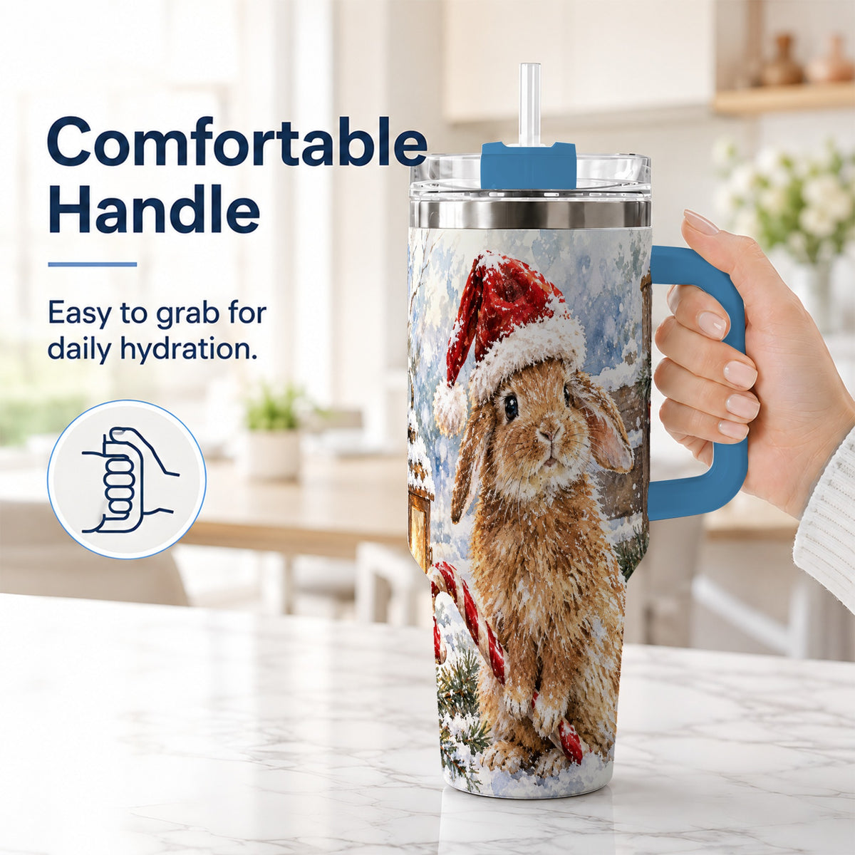 #pl[40oz|Blue] Christmas Bunny 40oz Tumbler, Rabbit Stainless Steel Travel Cup
