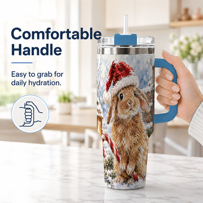 #pl[40oz|Blue] Christmas Bunny 40oz Tumbler, Rabbit Stainless Steel Travel Cup