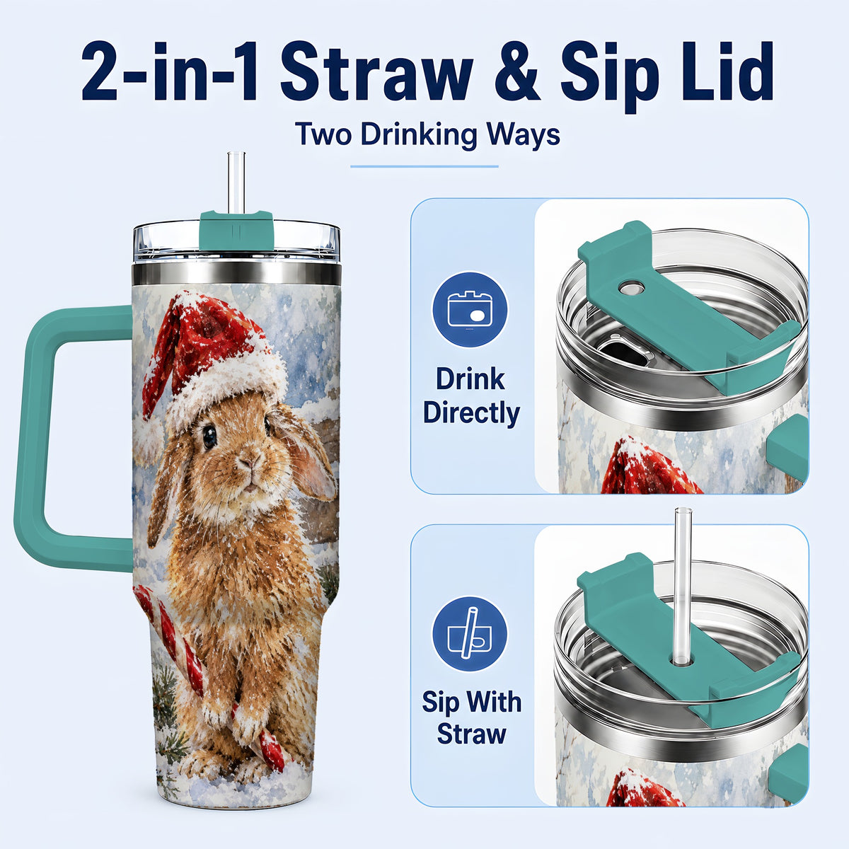 #pl[40oz|Green] Christmas Bunny 40oz Tumbler, Rabbit Stainless Steel Travel Cup