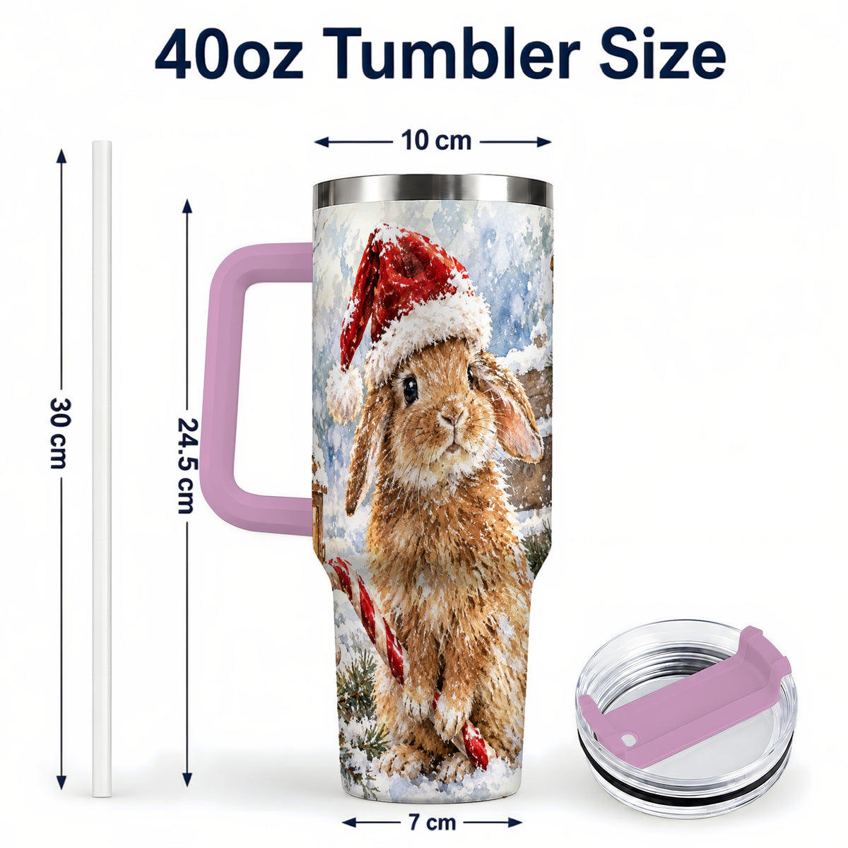 #pl[40oz|Pink] Christmas Bunny 40oz Tumbler, Rabbit Stainless Steel Travel Cup